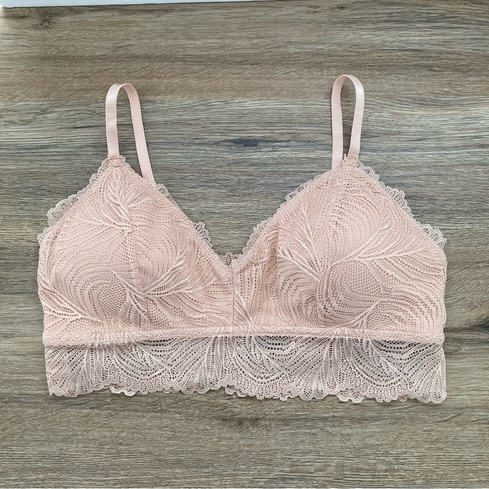 Forever 21 Womens Lace Bra L Nude Beige Pull Over Padded Bralette